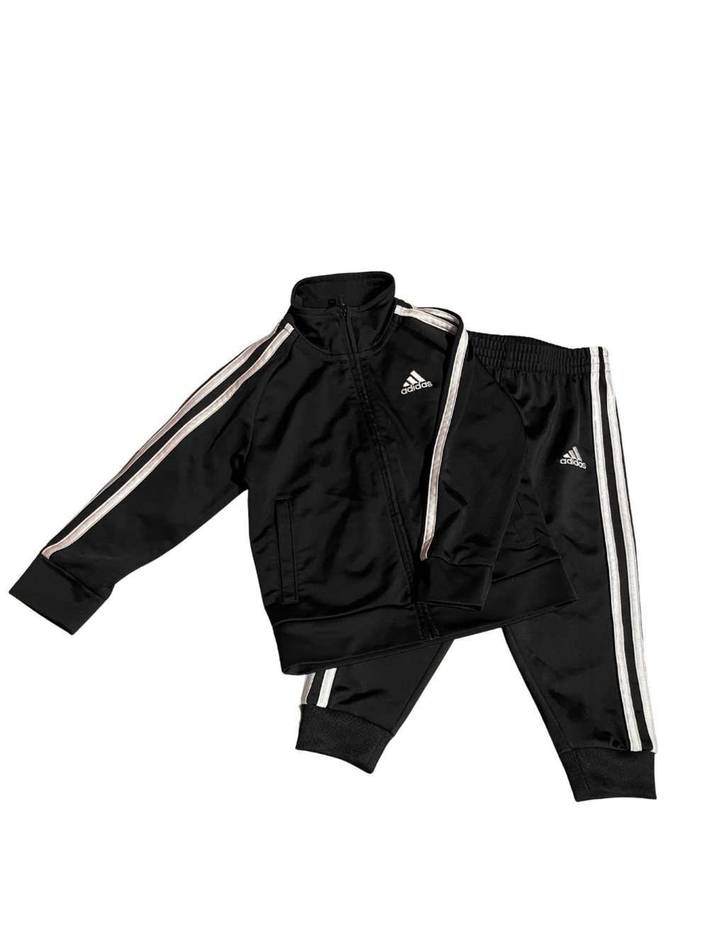 adidas Black Kids Track Jacket & Pants with White Stripes